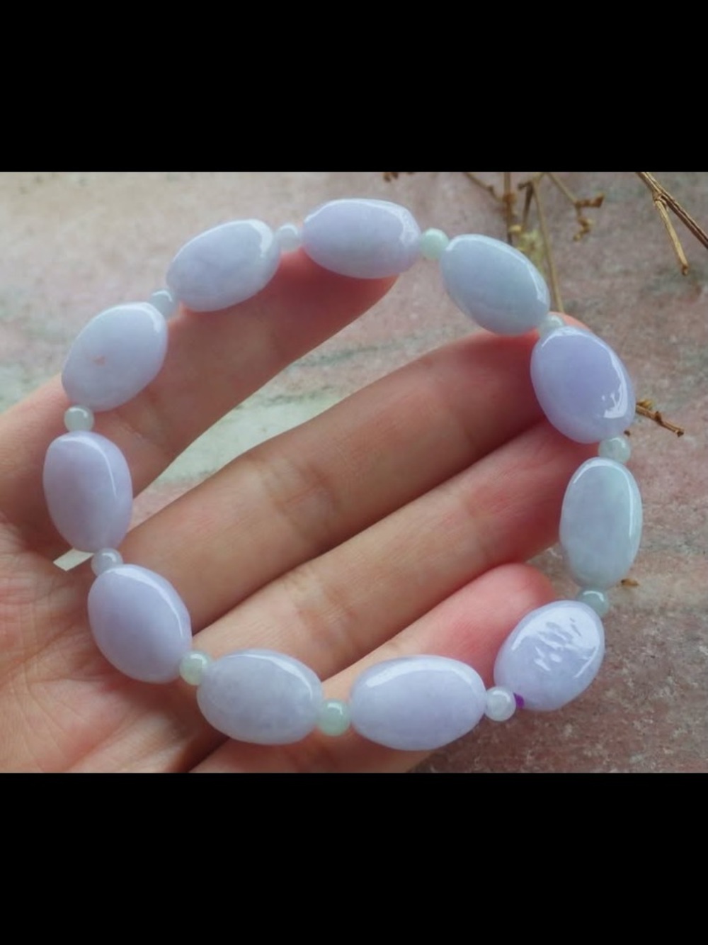 Lavender purple bracelet oval beads 6inches 6.5inches jadeite jade certificate